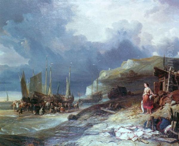 Retour De Peche Oil Painting by Louis-Gabriel-Eugene Isabey