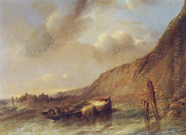 Boat Beached On The Norman Coast Oil Painting by Louis-Gabriel-Eugene Isabey