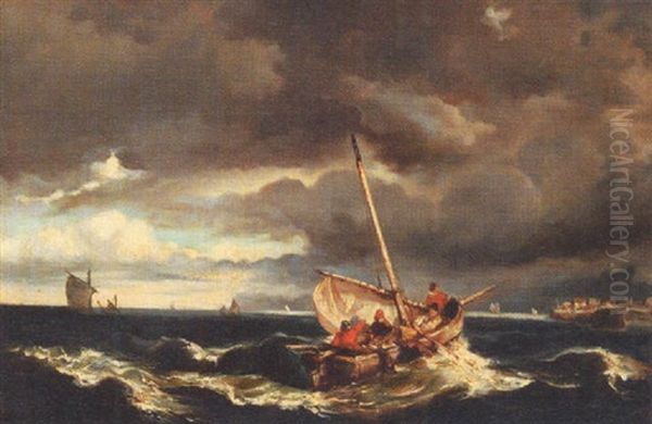 Shipping On Stormy Seas Oil Painting by Louis-Gabriel-Eugene Isabey