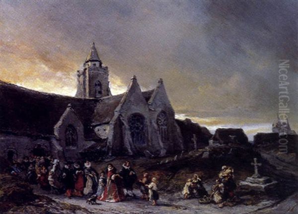 Sortie De Mariage A L'eglise Oil Painting by Louis-Gabriel-Eugene Isabey