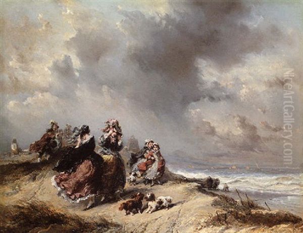 Aristocrats In A Gust Of Wind Oil Painting by Louis-Gabriel-Eugene Isabey