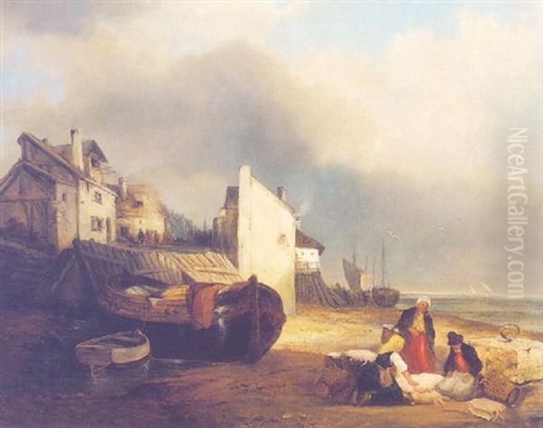 Seigneurs Et Dames Assistant A L'arrivee Du Poisson Normand Oil Painting by Louis-Gabriel-Eugene Isabey