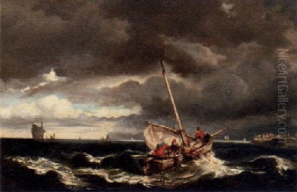 Shipping On Stormy Seas Oil Painting by Louis-Gabriel-Eugene Isabey