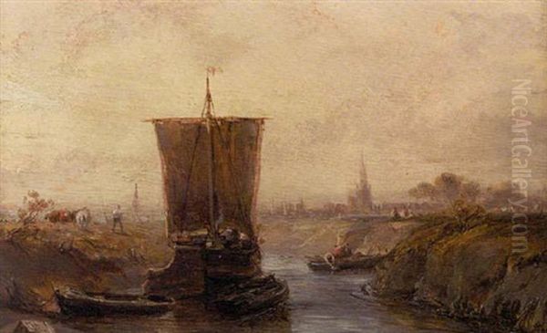 Harbor Scene With Ship Oil Painting by Louis-Gabriel-Eugene Isabey