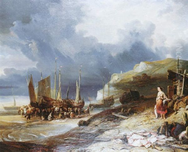 Retour De Peche Oil Painting by Louis-Gabriel-Eugene Isabey