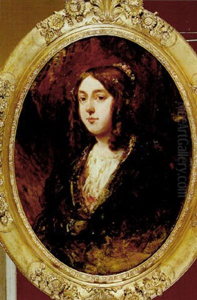 Portrait De Madame Isabey Oil Painting by Louis-Gabriel-Eugene Isabey