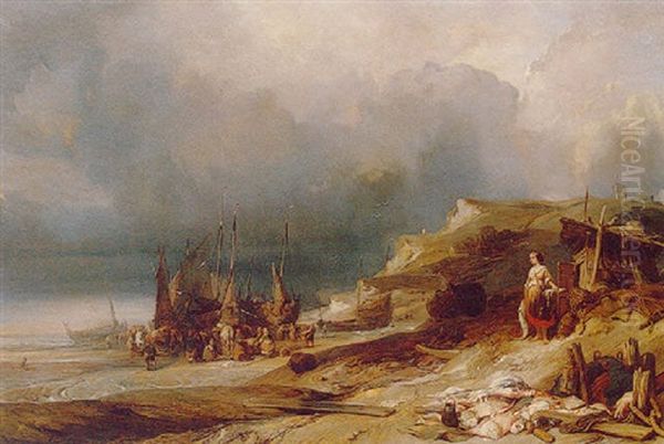 Le Retour Des Pecheurs Oil Painting by Louis-Gabriel-Eugene Isabey