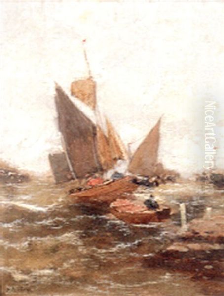 Fishing Boats At Sea Oil Painting by Louis-Gabriel-Eugene Isabey