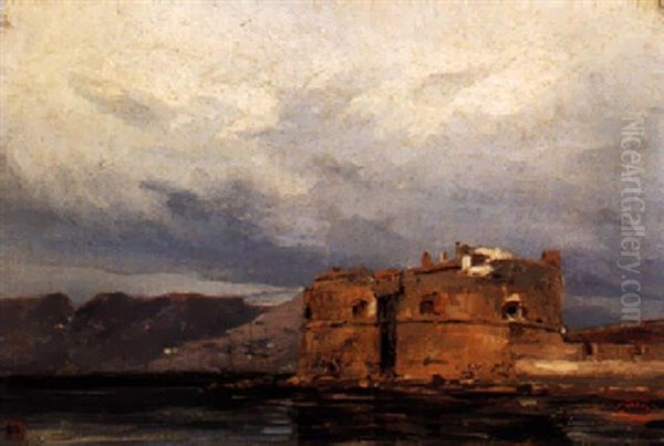 Festung An Einem Hafen Oil Painting by Louis-Gabriel-Eugene Isabey