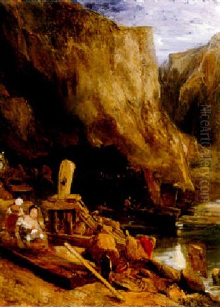 Capstan By The Shore Oil Painting by Louis-Gabriel-Eugene Isabey