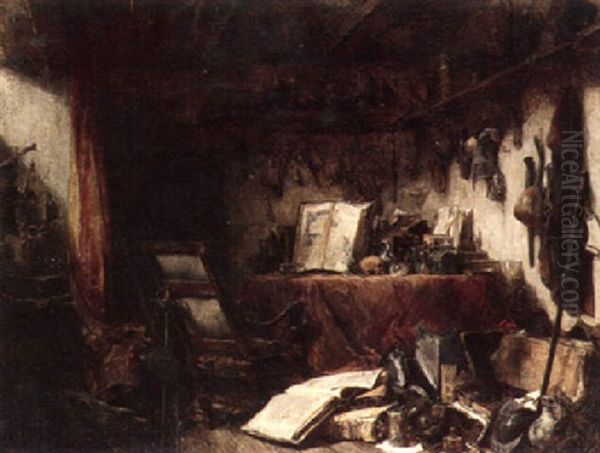 Interior Of A Study Oil Painting by Louis-Gabriel-Eugene Isabey