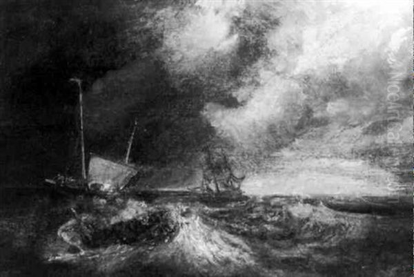 Ship Rescue In A Violent Sea Oil Painting by Louis-Gabriel-Eugene Isabey