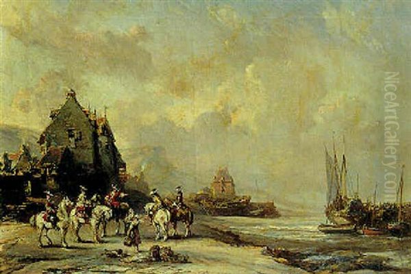 La Promenade Des Chatelains En Bord De Mer Oil Painting by Louis-Gabriel-Eugene Isabey