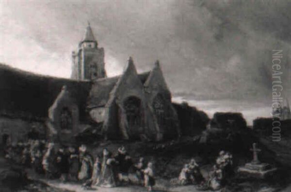 La Sortie De L'eglise Oil Painting by Louis-Gabriel-Eugene Isabey