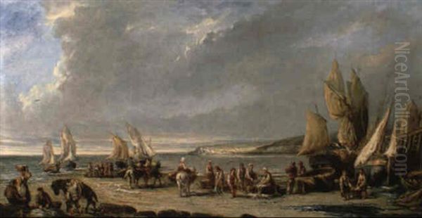 Strandgezicht Met Vissersvrouwen Oil Painting by Louis-Gabriel-Eugene Isabey