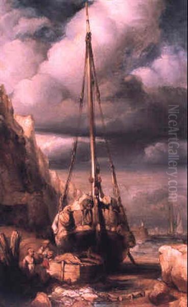 Bateau De Pecheur A Maree Oil Painting by Louis-Gabriel-Eugene Isabey