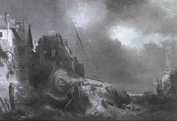 Sturmflut Vor Der Kuste Oil Painting by Louis-Gabriel-Eugene Isabey