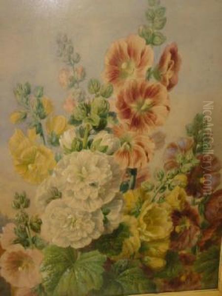 Hollyhocks Oil Painting by Valentine Bartholomew