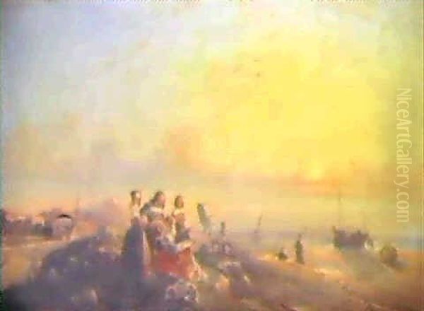 Dissinatrice Sur La Greve Oil Painting by Louis-Gabriel-Eugene Isabey