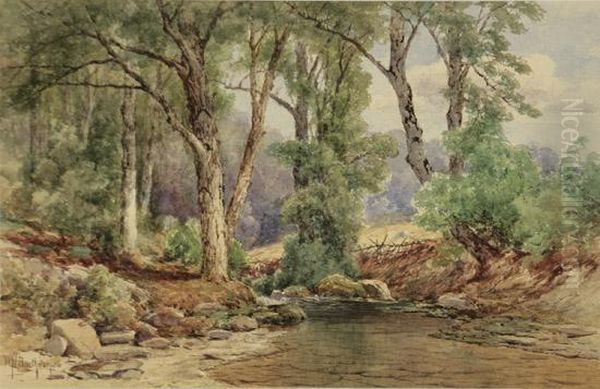 A Rocky Creek In A Summer Landscape Oil Painting by William Newton Bartholomew