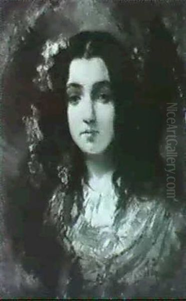 Portrait De Jeune Fille Oil Painting by Louis-Gabriel-Eugene Isabey