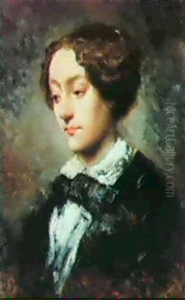 Portrait Of A Lady, Bust Length Oil Painting by Louis-Gabriel-Eugene Isabey