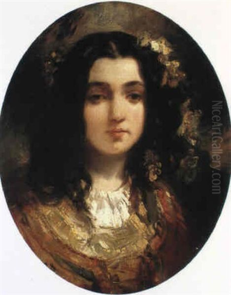 Portrait De Jeune Fille Oil Painting by Louis-Gabriel-Eugene Isabey