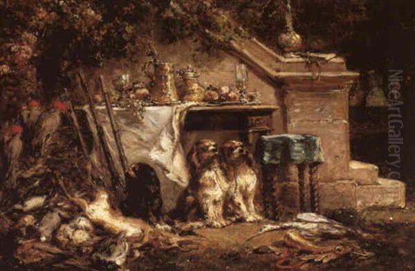 A Hunting Lodge Oil Painting by Louis-Gabriel-Eugene Isabey