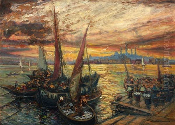 Golden Horn Oil Painting by Joan Isac