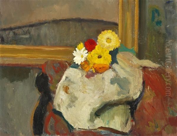 Interior With A Flower Bouquet Oil Painting by Karl Isakson