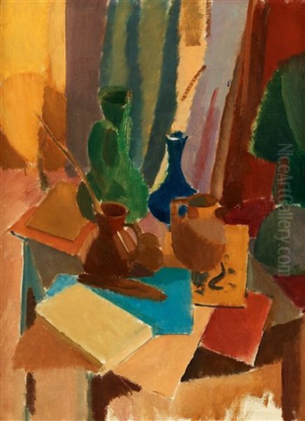 Stilleben (nature Morte Med Vaser Och Bocker I) Oil Painting by Karl Isakson