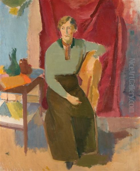 Sittande Kvinna I Gron Blus (sitting Woman In Green Blouse) Oil Painting by Karl Isakson