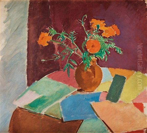 Nature Morte Med Tagetes (still Life With Tagetes) Oil Painting by Karl Isakson