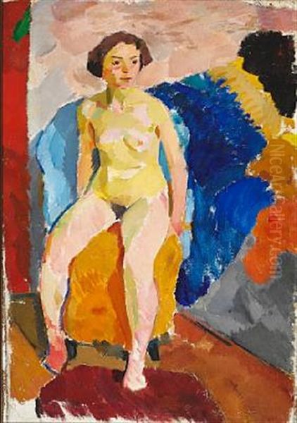 Sittande Model (seated Model) Oil Painting by Karl Isakson