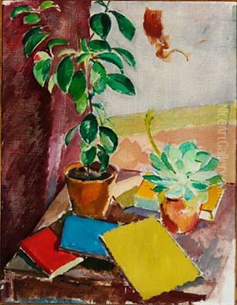 Still Life With Camellia And Books Oil Painting by Karl Isakson