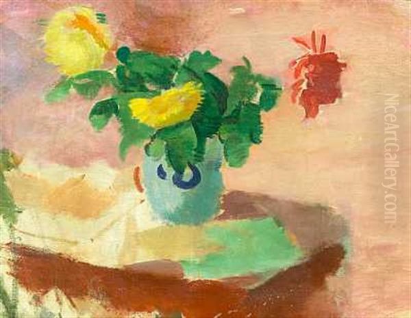 Opstilling Med Blomster I En Vase Pa Et Bord Oil Painting by Karl Isakson