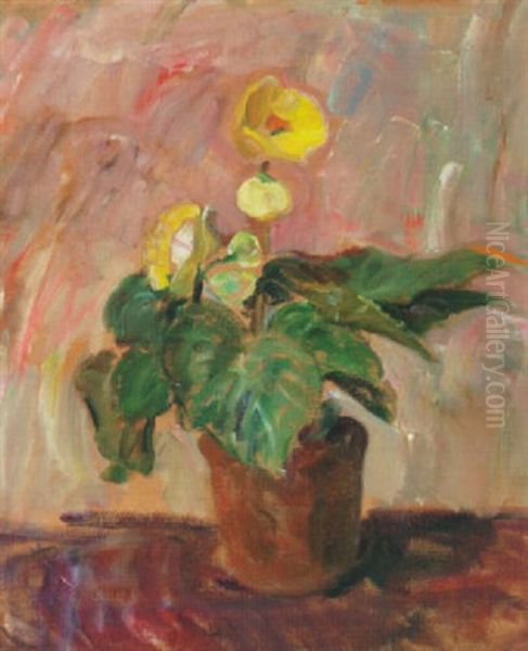 Nature Morte Med Gul Begonia Oil Painting by Karl Isakson