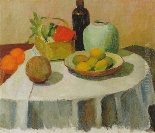 Stilleben Med Frukter, Krus Och Fat Oil Painting by Karl Isakson