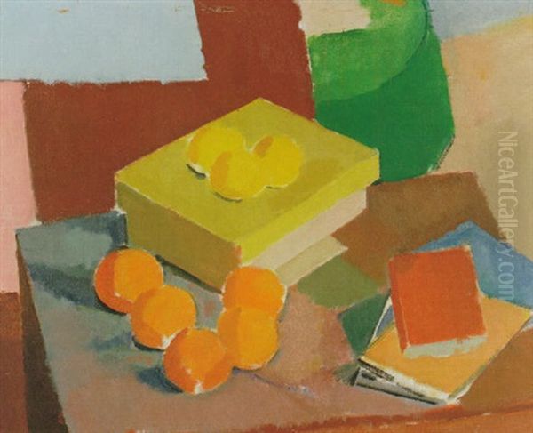 Nature Morte Med Citroner, Apelsiner Och Bocker Oil Painting by Karl Isakson