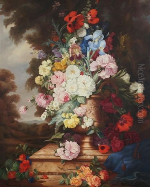 Floral Still Life In Grecian Urn Oil Painting by K Bartle