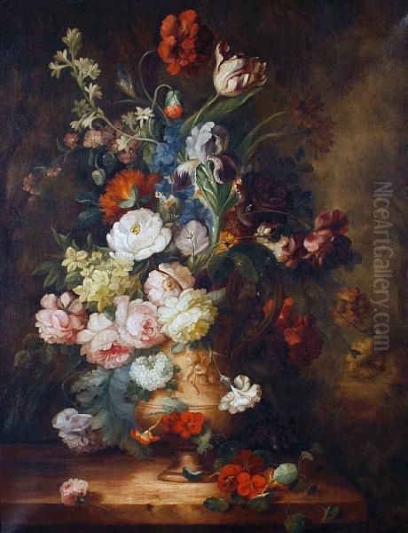 A Still Life Of Mixed Flowers Oil Painting by K Bartle