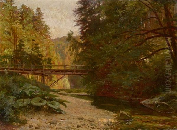 Pont Sur Une Riviere Oil Painting by Emile Isembart