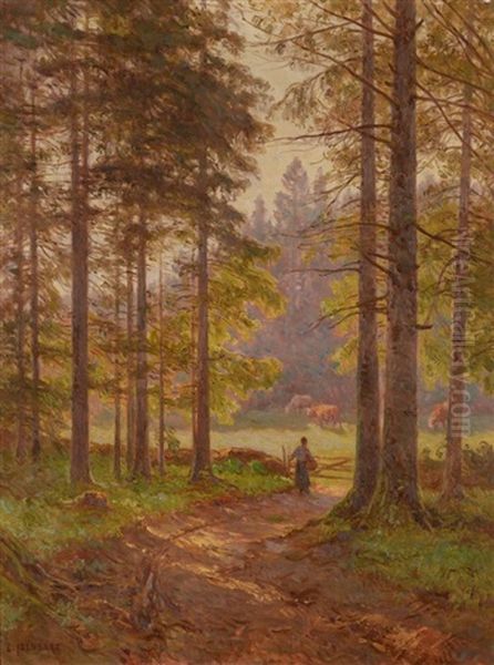 Fermiere Dans Un Sous Bois Oil Painting by Emile Isembart