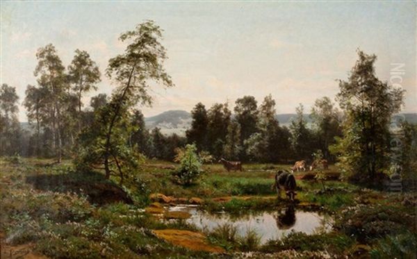 Paysage Lacustre Aux Vaches Oil Painting by Marie-Victor-Emile Isenbart