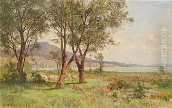 Weidende Schafherde Oil Painting by Marie-Victor-Emile Isenbart