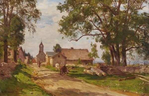 Village De Franche-comte Oil Painting by Marie-Victor-Emile Isenbart