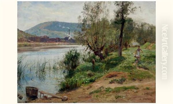 Bord De Riviere Oil Painting by Marie-Victor-Emile Isenbart