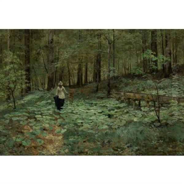 Walking In The Woods Oil Painting by Marie-Victor-Emile Isenbart