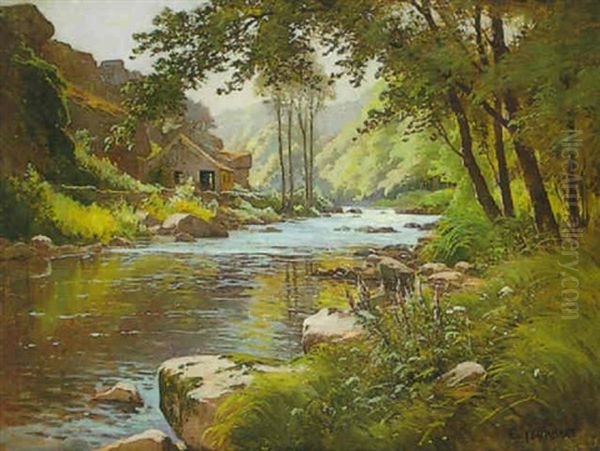 Une Riviere En Franche-comte Oil Painting by Marie-Victor-Emile Isenbart