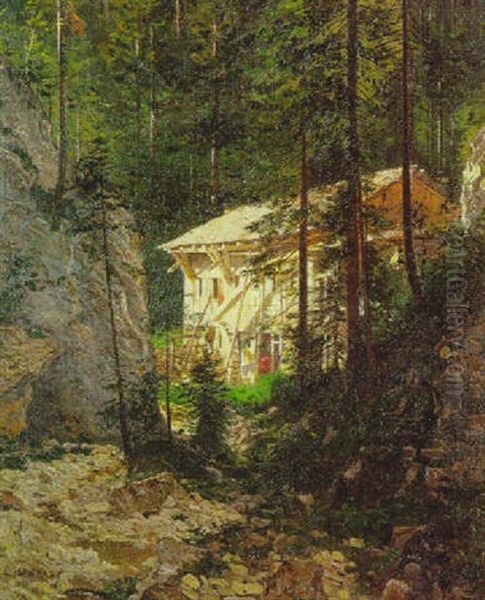 Le Moulin Au Bord Du Ruisseau Oil Painting by Marie-Victor-Emile Isenbart